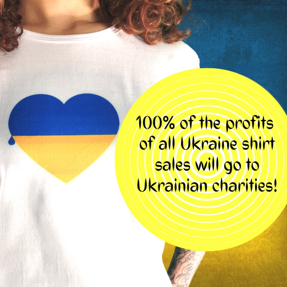 Ukraine Teardrop Heart Tee - SUPPORT UKRAINE NOW! - Picture 1 of 7
